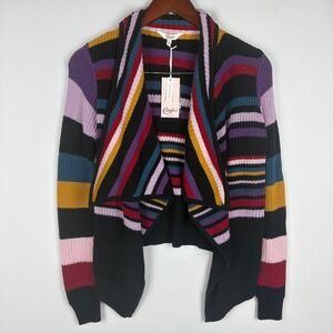 NWT Candie's Cardigan Multi Colored Cropped Waterfall Striped Sweater